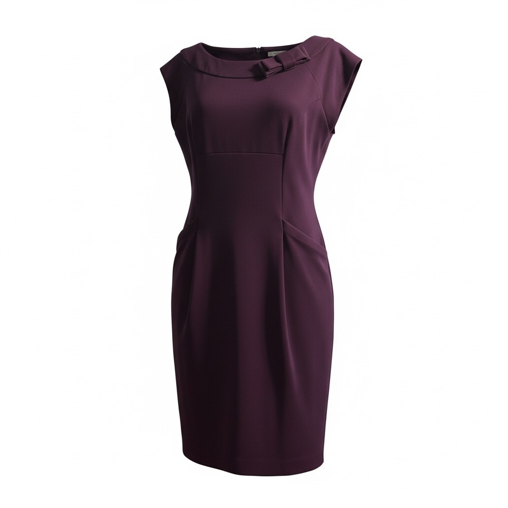 Evan Picone Plum Sheath Dress Bow Detail Dress Size 14